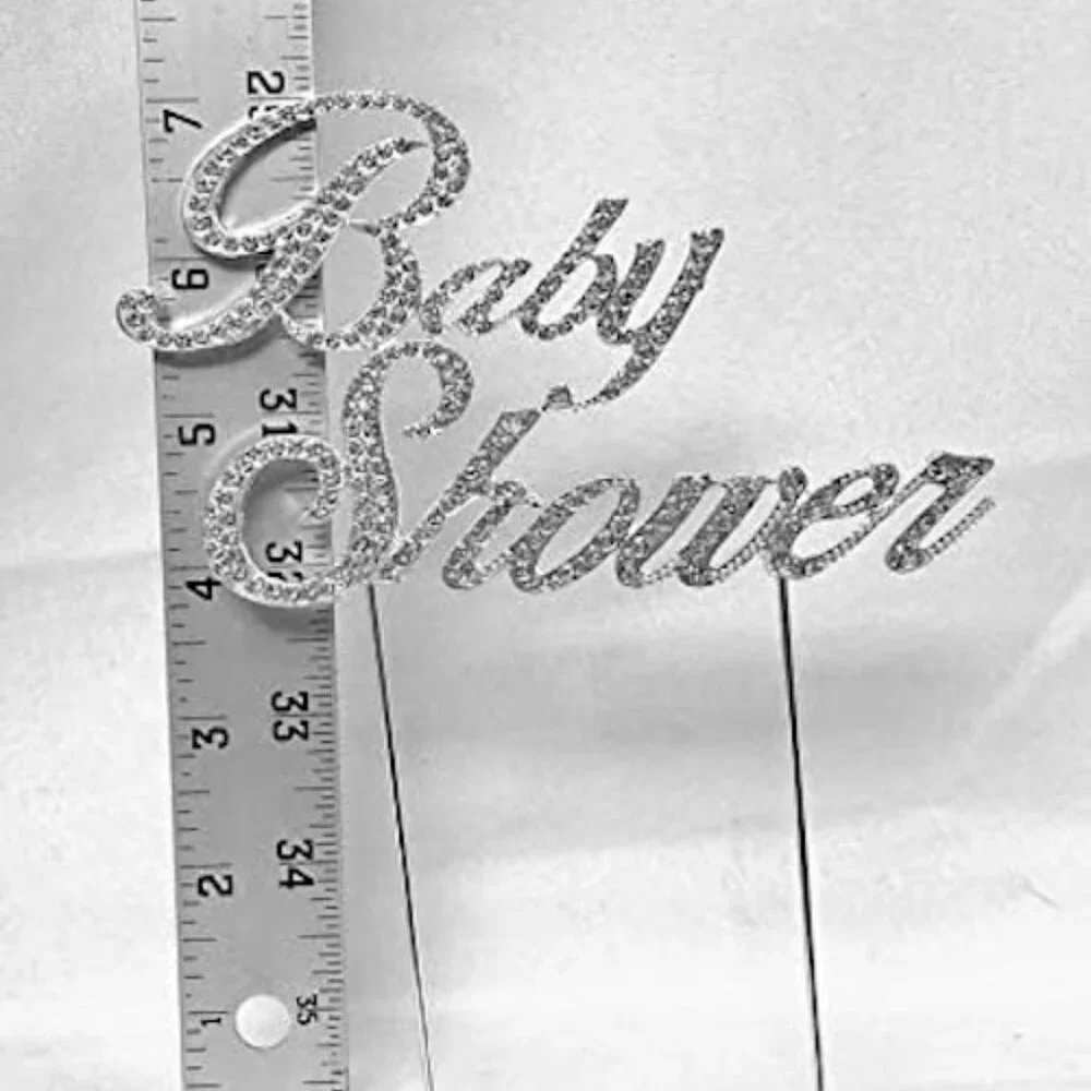 Baby Shower Metal Silver Rhinestone Cake Topper Party Decoration Keepsake
